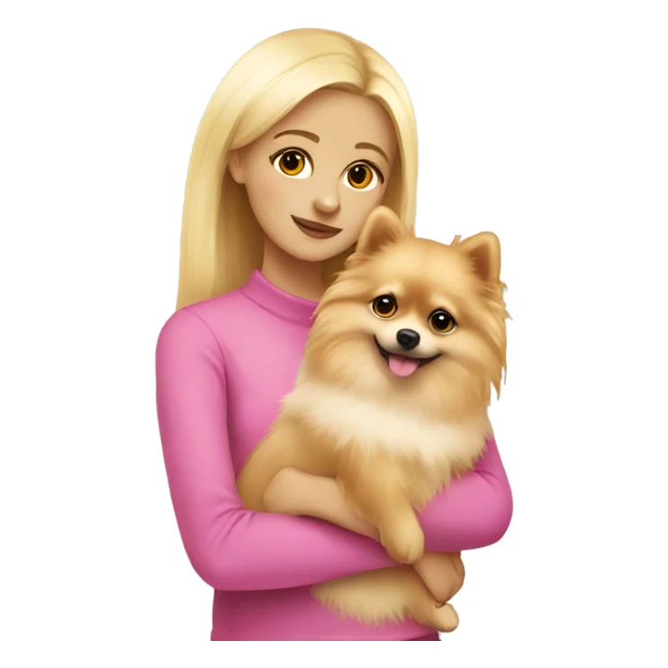 Blonde girl wearing pink hugging pomeranian sticker