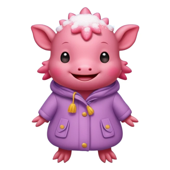 Axolotl playing in snow with winter clothes. sticker