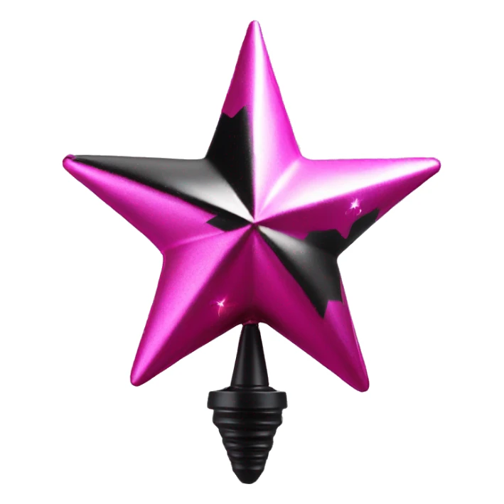 Realistic isolated black and pink metallic star christmas tree topper. sticker