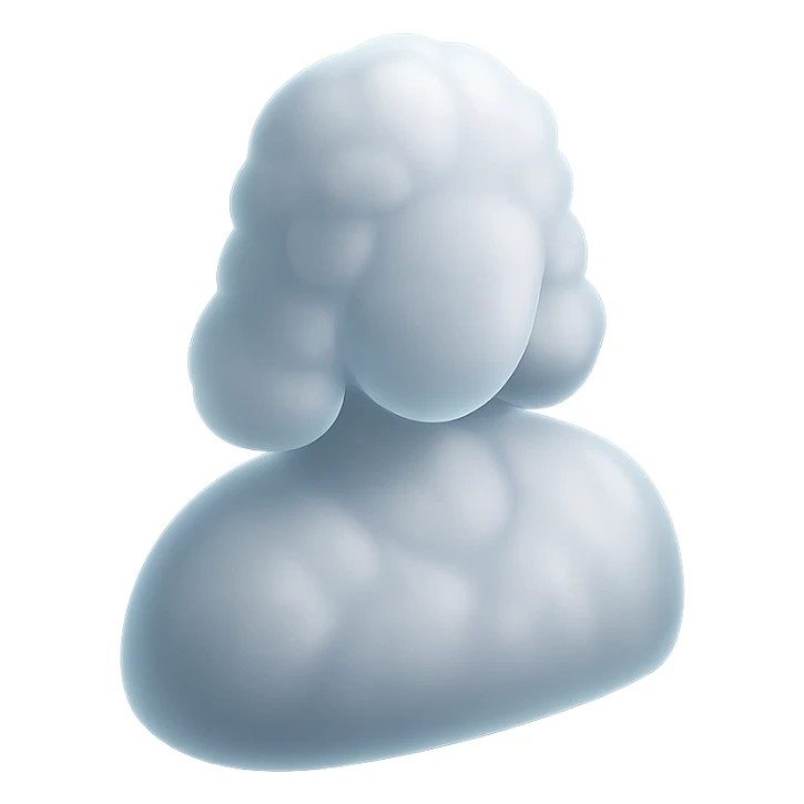 human figure, shoulder length, straight, made of white convex fluffy clouds, no shadows, matte glass style sticker