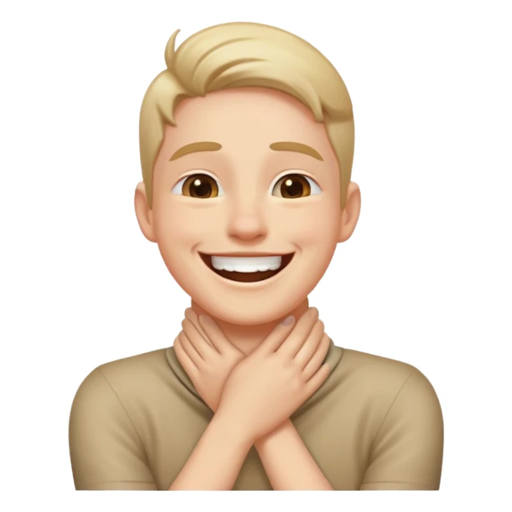 Person laughing with hands crossed on neck sticker