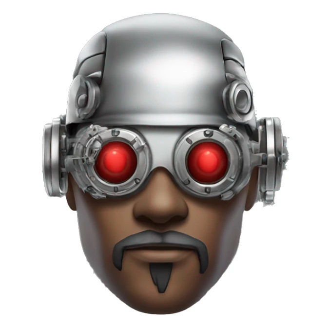 Red skin male cyborg head with white goatee and silver steampunk goggles sticker