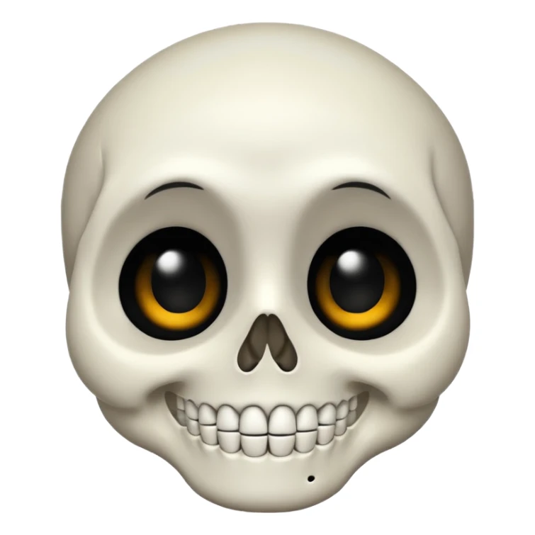 A skeleton face with a big white smile and big black eyes with tiny pupils sticker