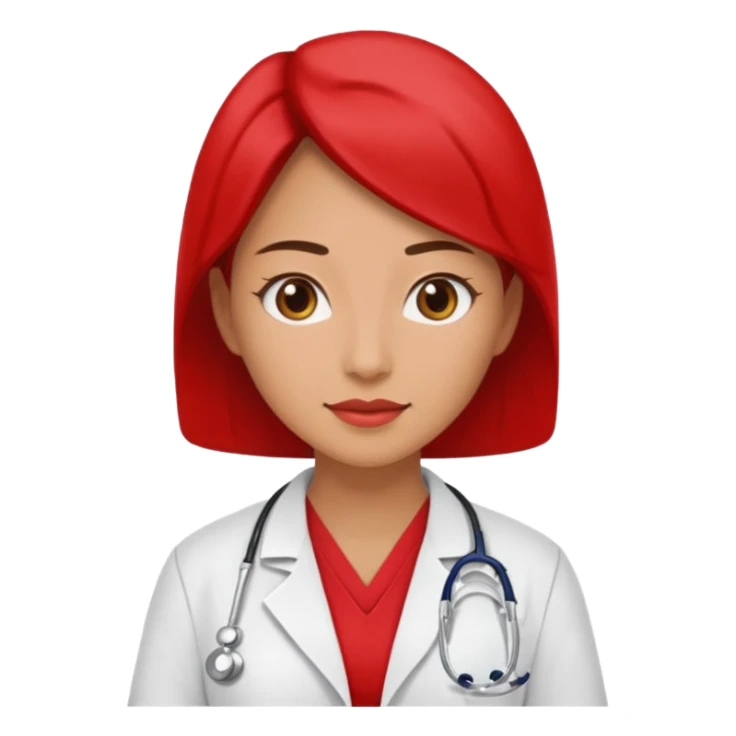 woman doctor with red uniform sticker