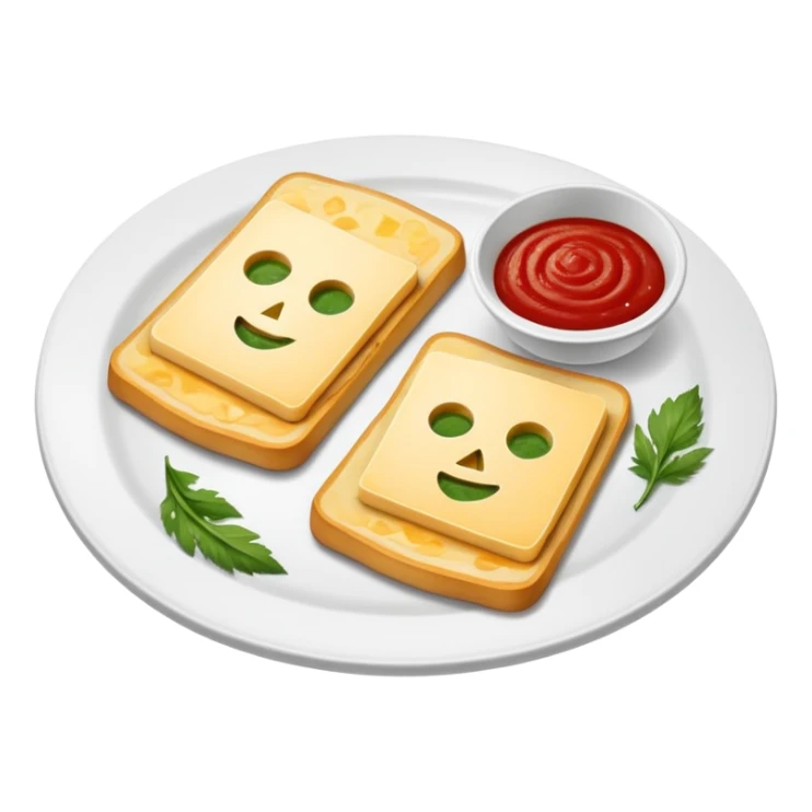 Plato con dos trozos de queso tostados a la plancha con salsa roja uno y salsa verde el otro por encima del queso  sticker