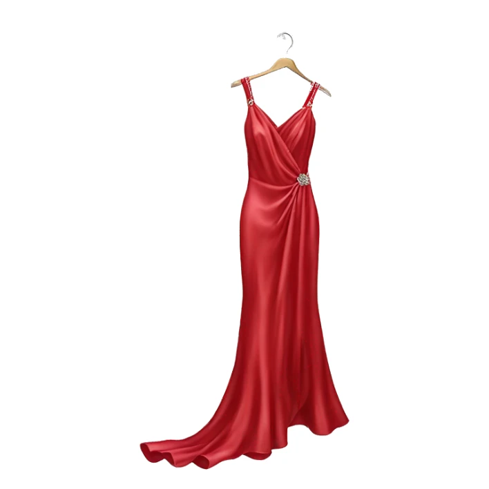 Luxury sparkling silk dress in cherry-Red-colour on hanger sticker