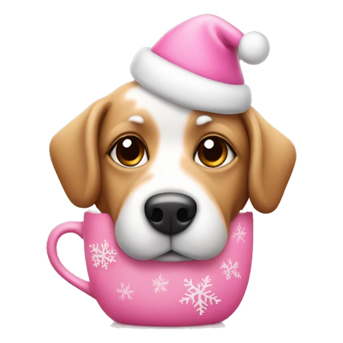 pink christmas dog with hot chocolate sticker