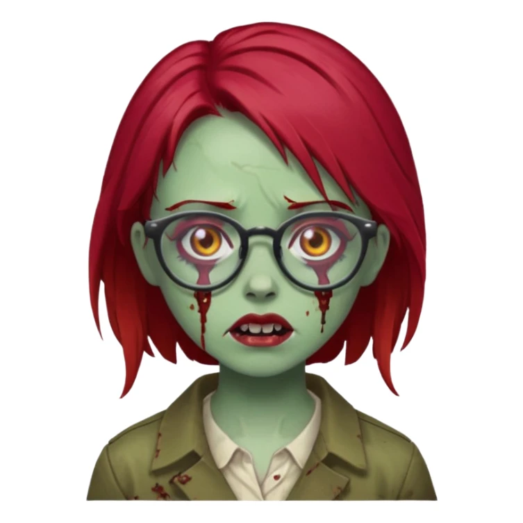 girl zombie with cherry red hair and glasses sticker