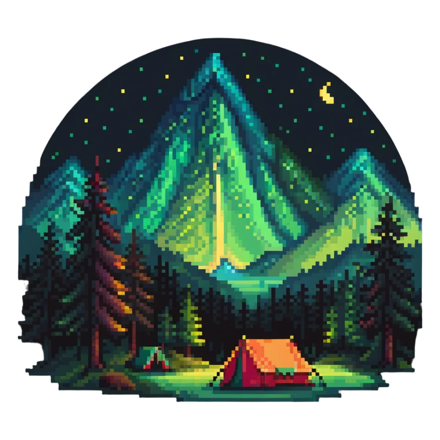 aurora borealis night sky over forest with tent sticker