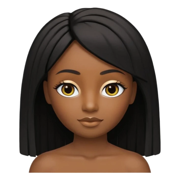 crie um icon no estilo memoji da apple de uma garota parda com cabelo preto abaixo do ombro e franja na altura dos olhos, sobrancelhas pretas, olhos castanhos escuro com delineado preto, nariz afinado, lábios grossos com batom preto e colar preto com um pingente de morcego sticker