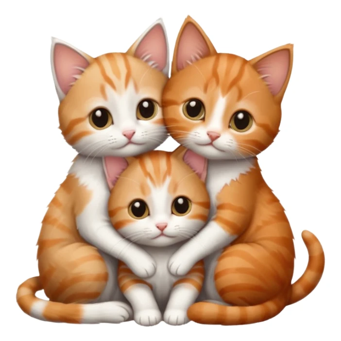 3 very small kittens cuddling together all different colours, the first one is grey and white, the second is ginger and white and the third is brown tabby and white sticker