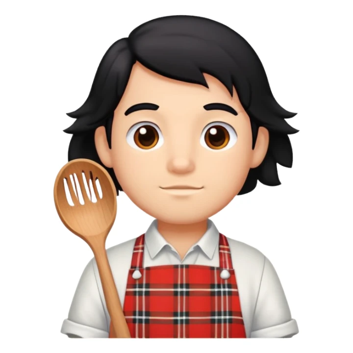 big boy with black hair all up, wearing a white and red plaid apron sticker
