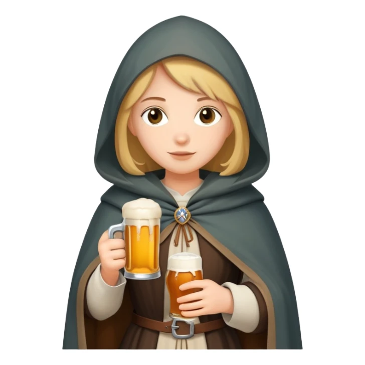 young female medieval pilgrim with cloak and beer bottle sticker