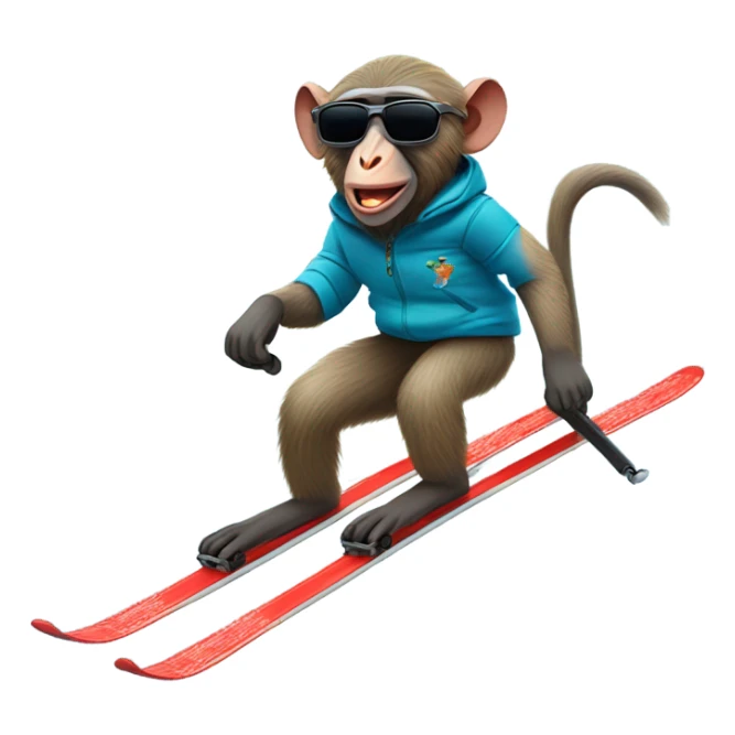 Baboon wearing sunglasses riding skis  sticker