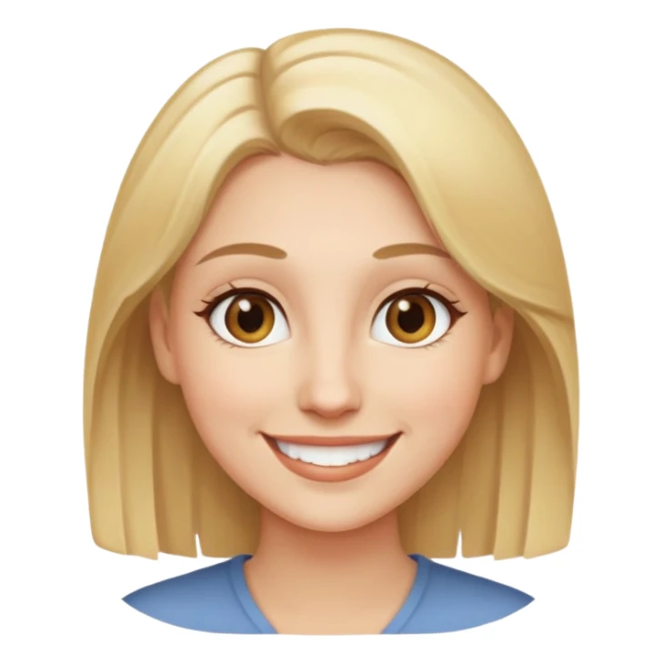 Woman with blonde hair and light brown eyes, smiling sticker