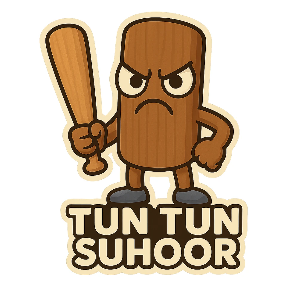 Make the chibi Tun Tun Suhoor wooden stick character look angry, with furrowed brows, glaring cartoon eyes, and a frown, in the chibi stickers style, with no background. sticker