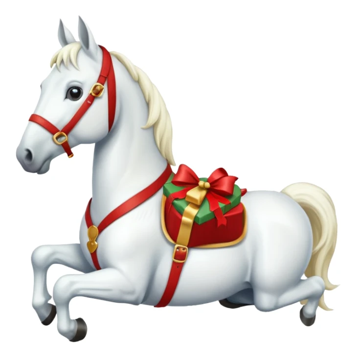 christmas new year's white horse with a red saddle with gift box on saddle sticker