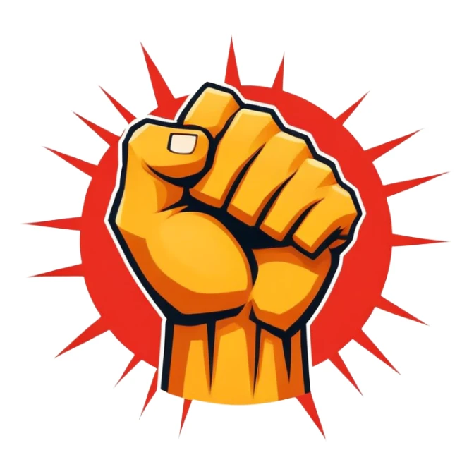 An emblem-style design symbolizing striking martial arts. The emblem features a powerful fist, representing strength and precision, surrounded by dynamic lines and motion, evoking speed and impact. Bold colors and sharp edges give the emblem an intense and energetic look sticker