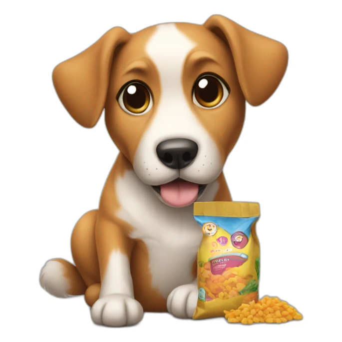 dog sitting next to a bag of food sticker