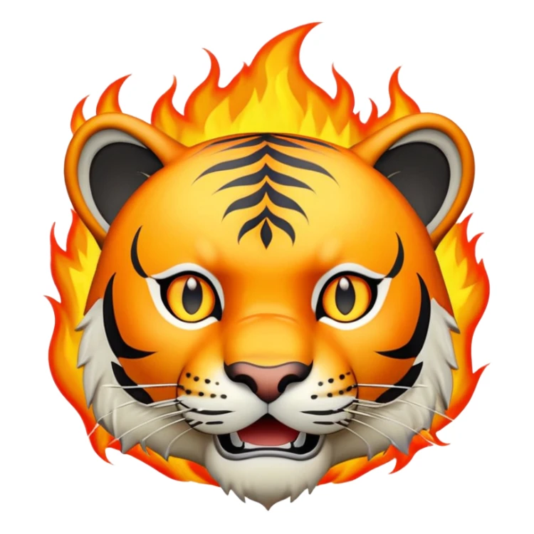 tiger face version of This is Fine meme with small flames for Twitch emote sticker