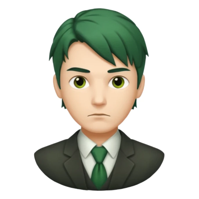 Man with Green Ponytail – dark-green tied hair, calm serious face. sticker