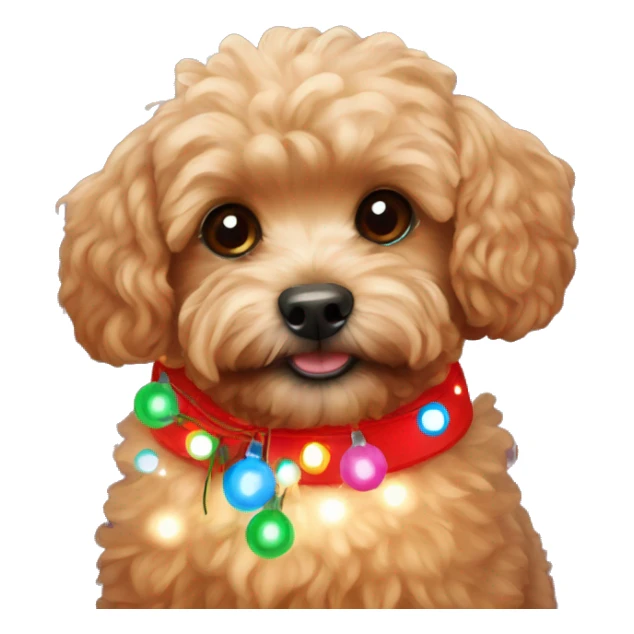 Red maltipoo with Christmas lights decorated around its neck sticker