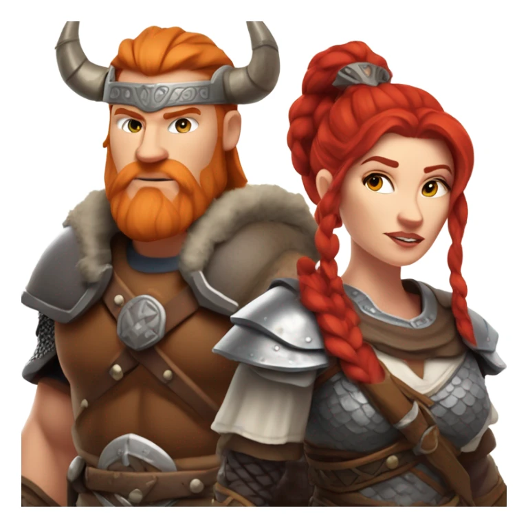  White Viking red head pale skin beautiful dragon  queen with a Viking solder with a gray man bun built white solder on a dragon  sticker