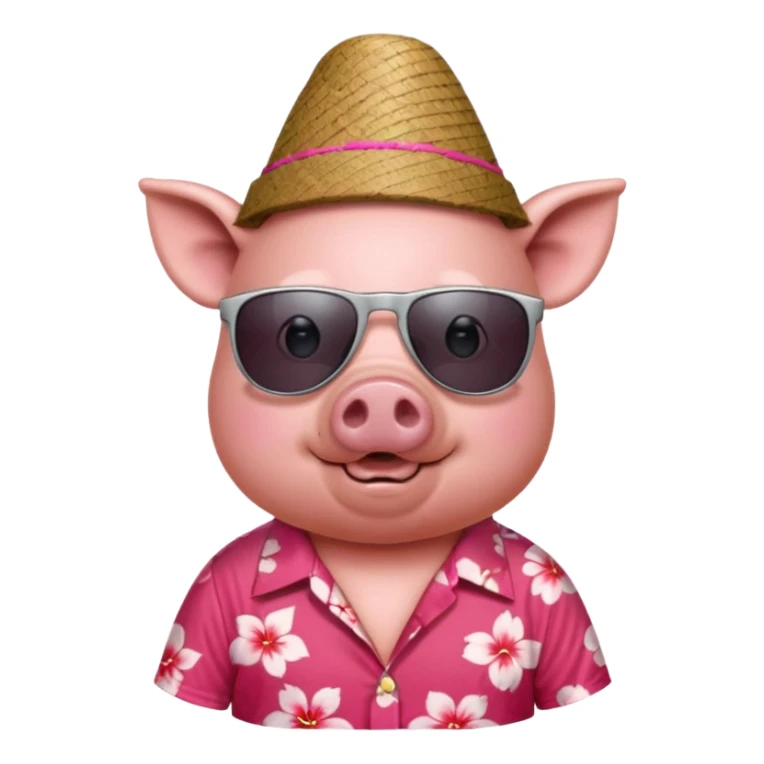 Pig with red aloha shirt, birthday hat, sunglasses sticker