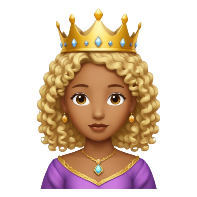Princess brown skin, with curly blonde hair, small crown sticker