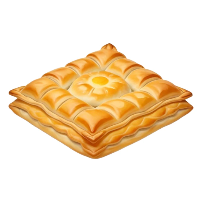cinematic-realistic-flat burek-sa-sirom-dish-emoji,-showcasing-a-flaky-pastry-filled-with-cheese-rendered-with-crisp-textures-and-appetizing,-warm-lighting. **flat**   sticker