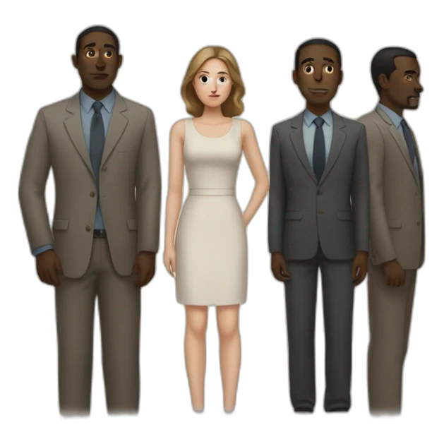 six dark-skinned men stand behind a pale woman sticker
