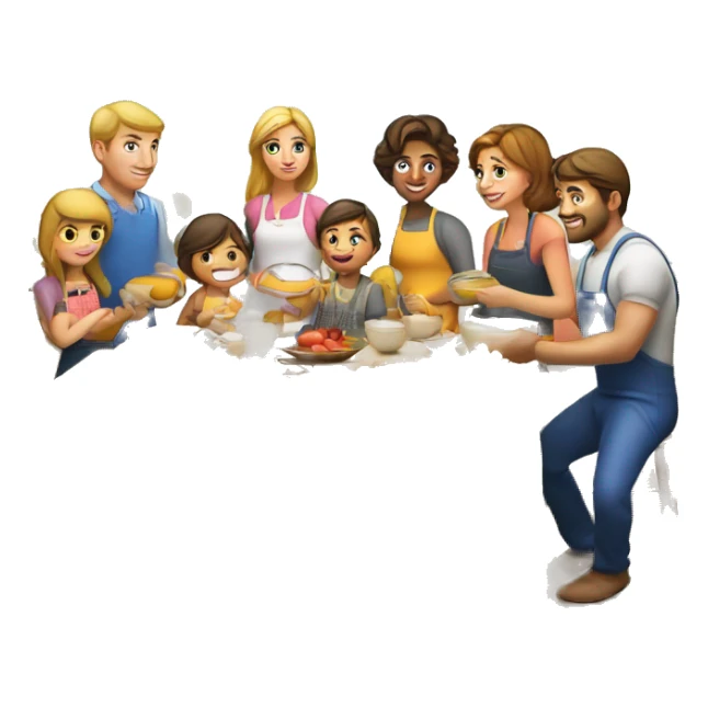 Caucasian family of 10 members preparing breakfast at kitchen  sticker