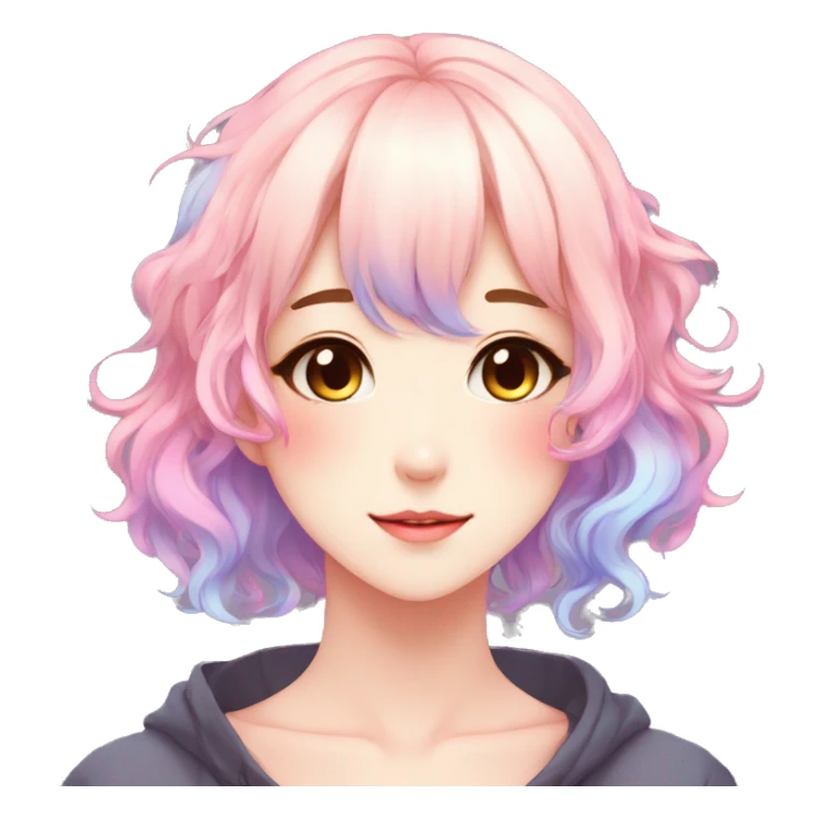 Gorgeous anime style shojo character with blushing face aesthetic and pretty colorful shiny gradient pastel hair trending style sticker