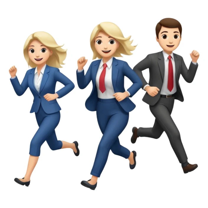 a female co-worker running and other co-workers chasing her sticker