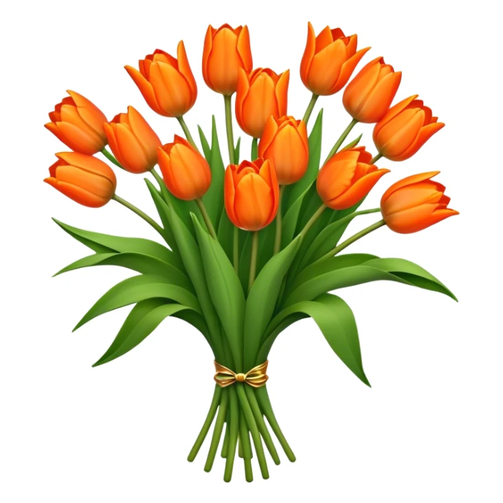 big bouquet Orange Tulip, luxuriant, stem, leaf sticker