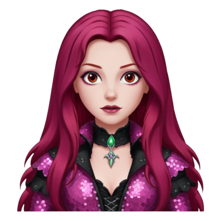 Aleera from Van Helsing with long dark red hair, pink sequin outfit sticker