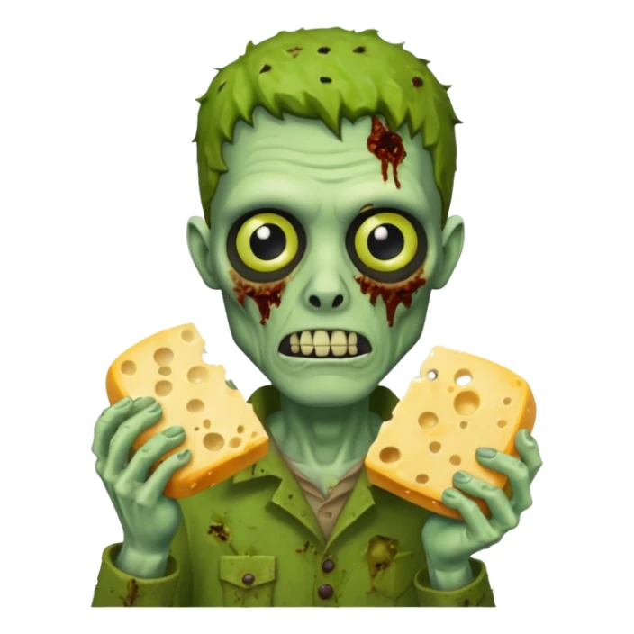 man zombie holding moldy cheese piece sticker