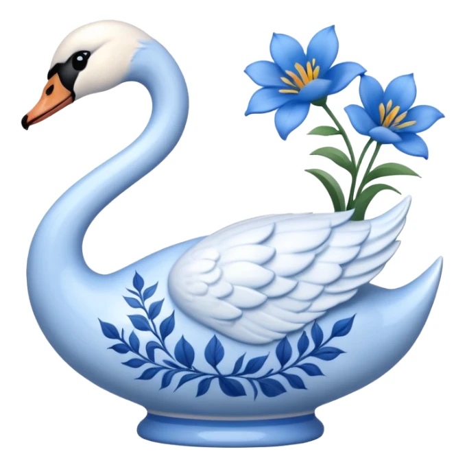 Light blue swan shaped vase with blue flowers in it sticker