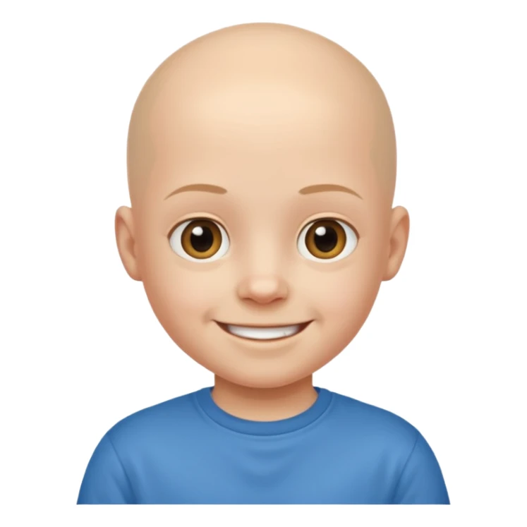 bald child with t shirt sticker