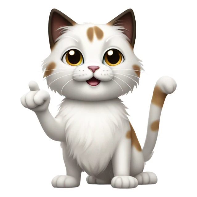 Long haired White cat with black and brown areas standing on hind legs like puss in boots giving two middle fingers  sticker