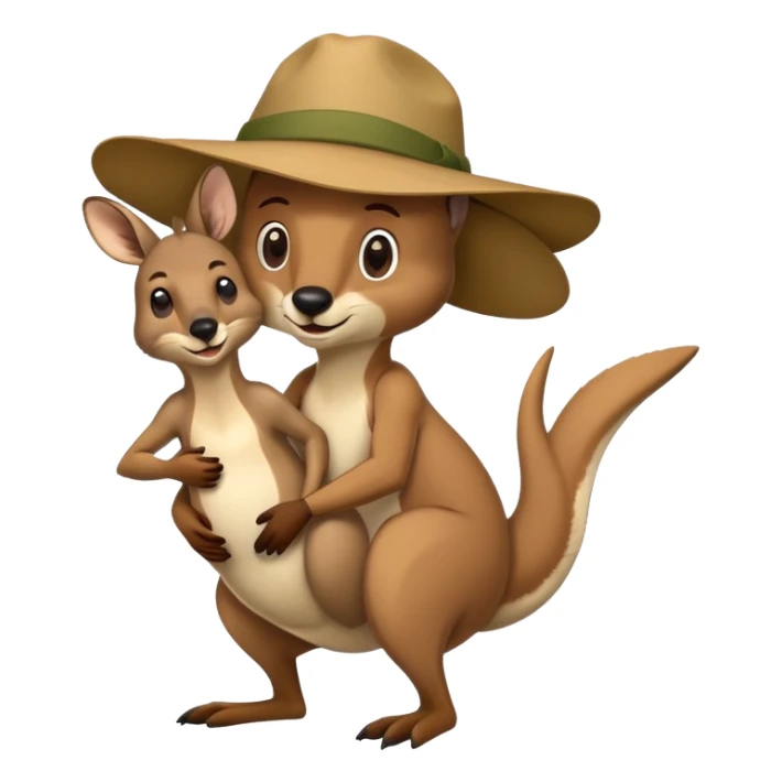 man with an Australian hat and a kangaroo in a playful fight, simple expressions sticker