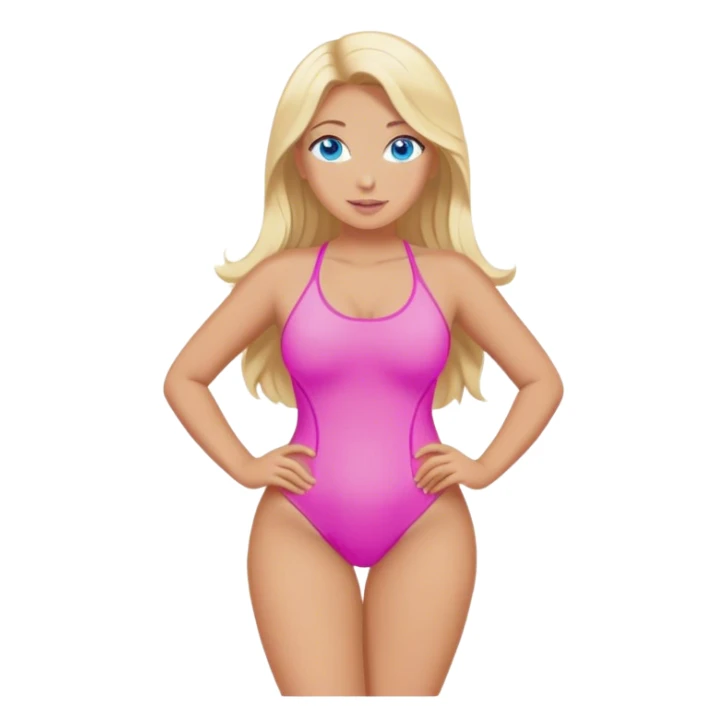 Curvy, blonde long hair, blue eyes sfw pink swimsuit standing pose sticker