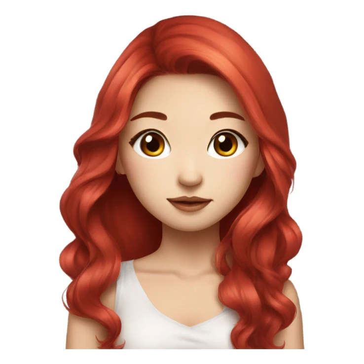 pretty girl asian, red long hair,makeup with black kitten sticker