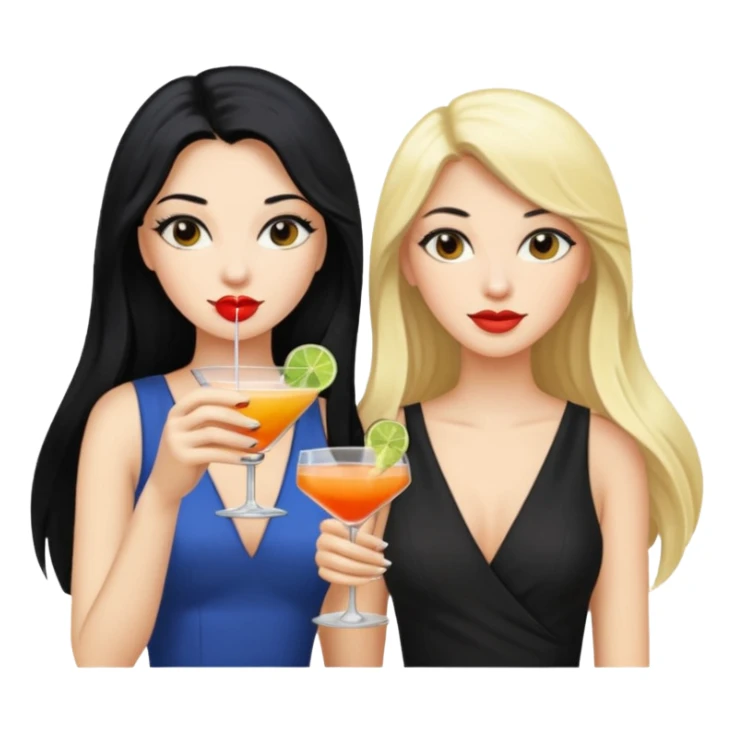 Two queens with long black hair and blonde drink sticker