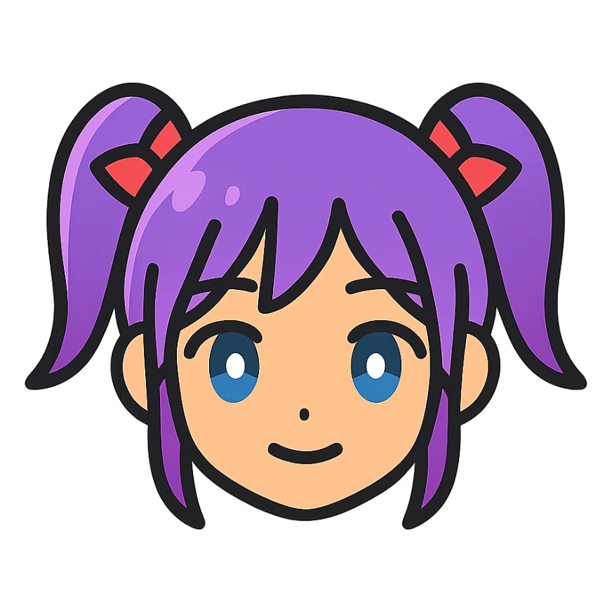 stylized anime girl head, icon format, soft gradients, bold outline, minimal details sticker