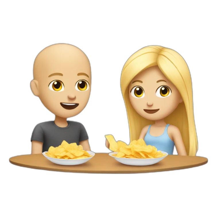 cute blonde girl with her bald boyfriend eating chips sticker