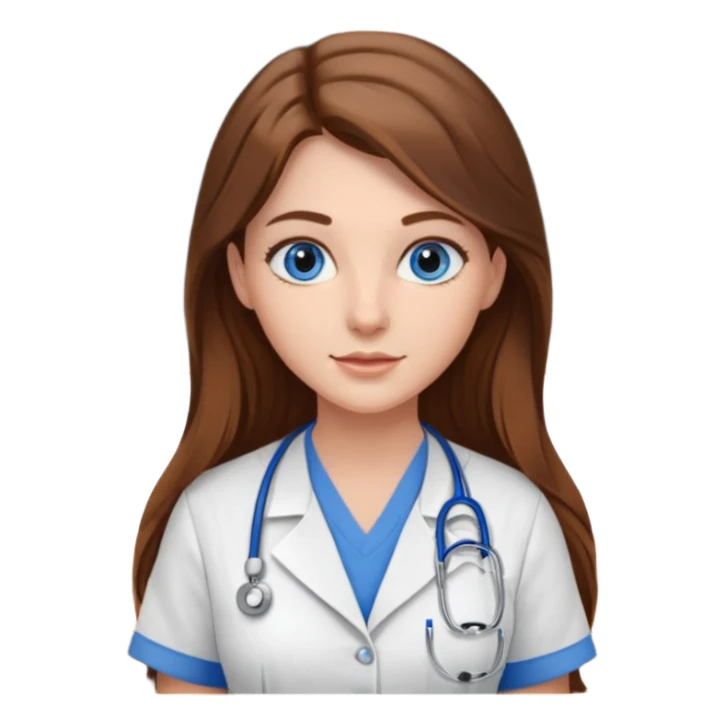 inside a classroom at university that says nursing school on the board with a pretty female nursing student with long brown hair, blue eyes sticker