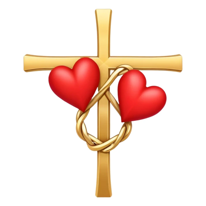 Two red hearts entwined with a gold cross  sticker