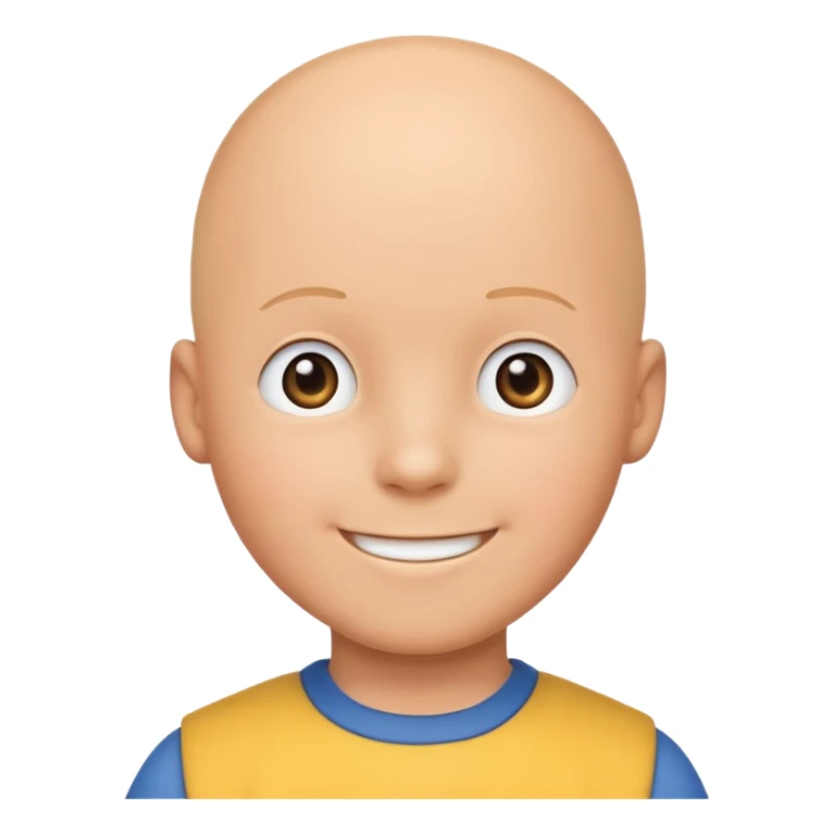 Caillou in GoAnimate cartoon style, smiling, emoji sticker