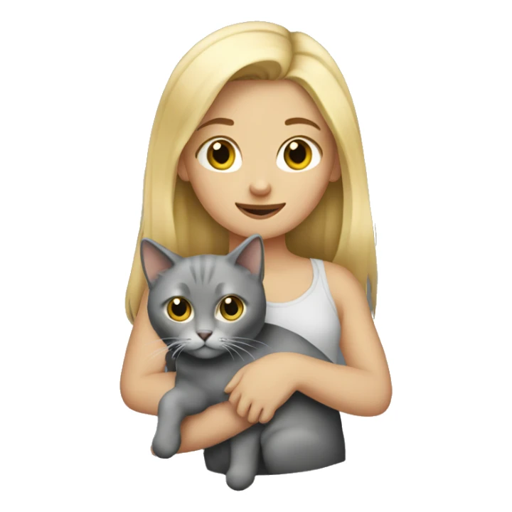 blonde girl holding grey cat sticker